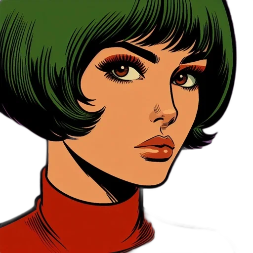 face, hair, comic book art, cartoon, photorealistic, concept art, green, earth tones transparent PNG cut-out