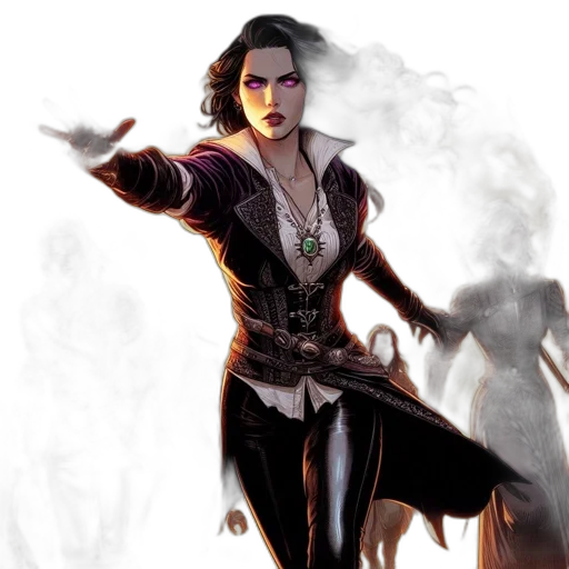 fantasy art, concept art, comic book art, dark, fantastical, setting, fierce, woman transparent PNG cut-out