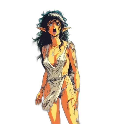 dress, comic book art, concept art, fantasy art, watercolor, golden, earth tones, smoky transparent PNG cut-out