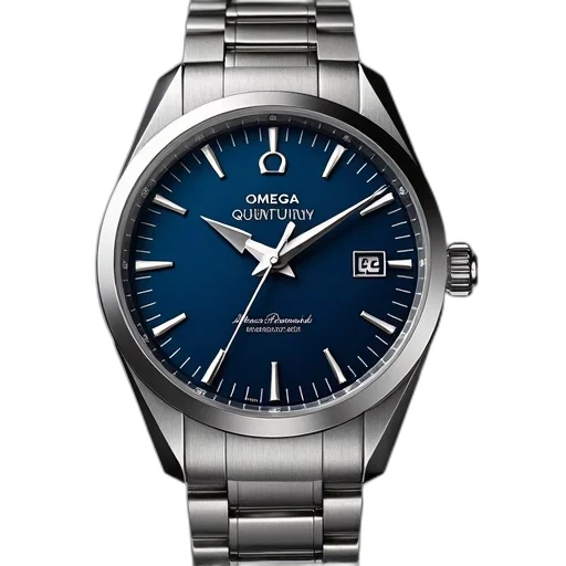 jewelry, omega, quantum, silver, finish, blue, dial, stainless transparent PNG cut-out