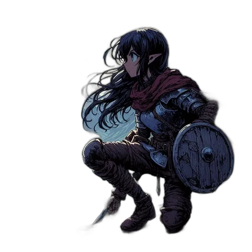 sword, concept art, fantasy art, comic book art, pixel art, dark, blue, monochrome transparent PNG cut-out
