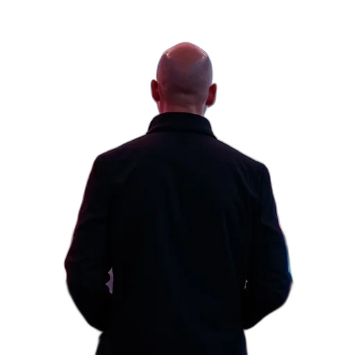 jacket, staff, face, robot, concept art, photorealistic, man, bald transparent PNG cut-out