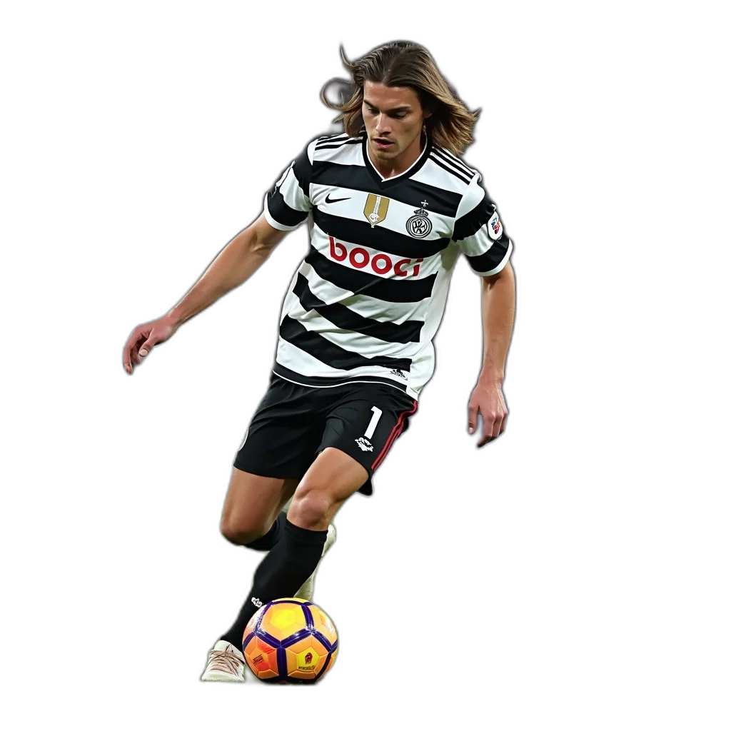 soccer, player, black, white, striped, jersey, number, back transparent PNG cut-out