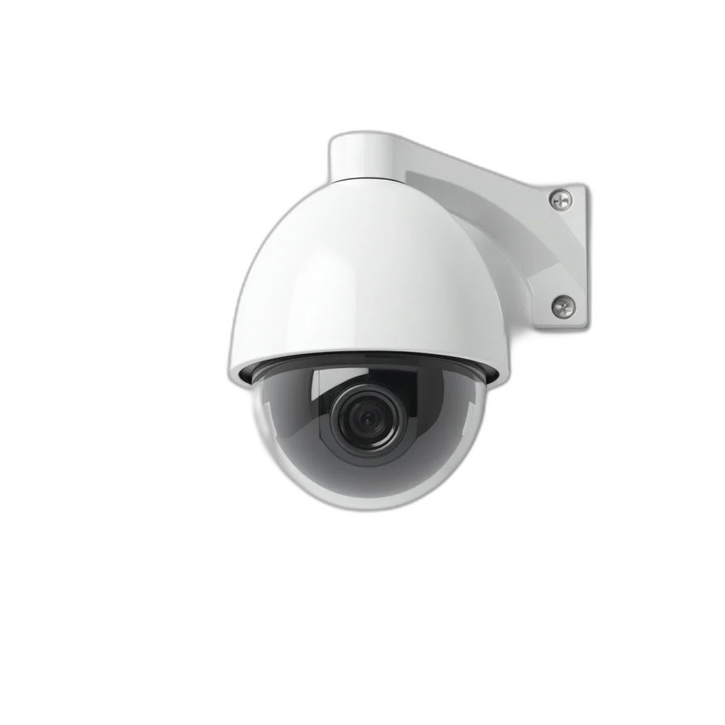 3d render, white, security, camera, dome-shaped, cover, black, lens transparent PNG cut-out