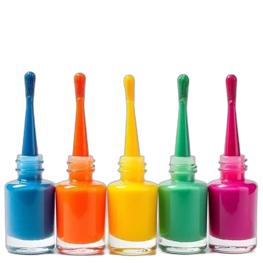 neon, colorful, pastel, collection, six, nail, polish, bottles transparent PNG cut-out