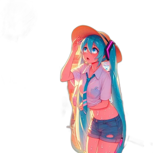 dress, hat, staff, umbrella, concept art, anime, 3d render, pixel art transparent PNG cut-out