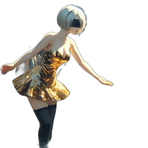 dress, robot, mask, weapon, 3d render, concept art, anime, fantasy art transparent PNG cut-out