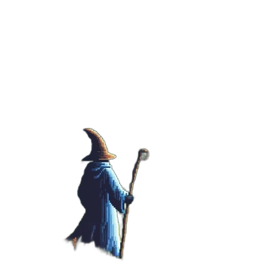 staff, sword, weapon, hat, pixel art, concept art, fantasy art, 3d render transparent PNG cut-out
