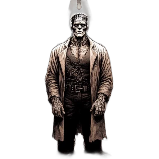 jacket, staff, robot, face, concept art, comic book art, 3d render, pixel art transparent PNG cut-out