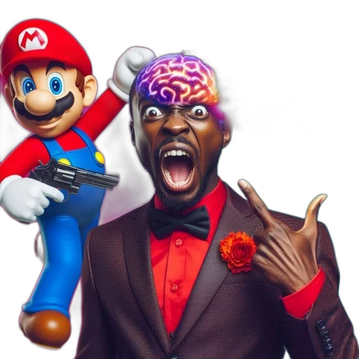surreal, digital, artwork, featuring, mario, man, glowing, brain transparent PNG cut-out