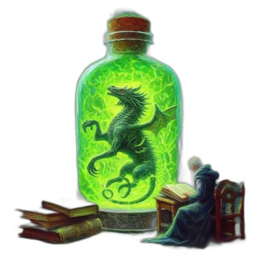 dragon, bottle, creature, animal, fantasy art, concept art, pixel art, photorealistic transparent PNG cut-out