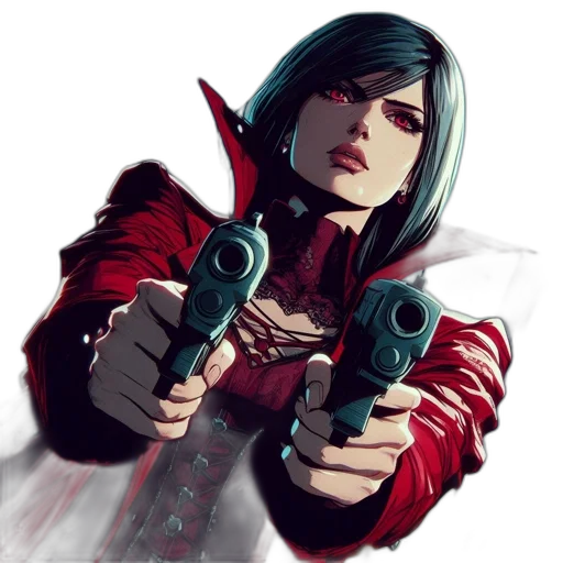 weapon, jacket, face, concept art, comic book art, cyberpunk, pixel art, red transparent PNG cut-out