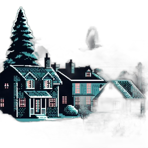 building, concept art, pixel art, 3d render, watercolor, snow, fog, forest transparent PNG cut-out