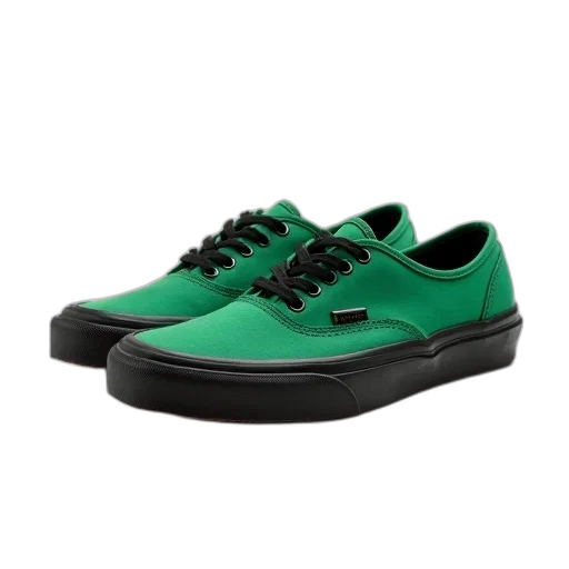 shoes, green, pair, sneakers, black, soles, laces, displayed transparent PNG cut-out