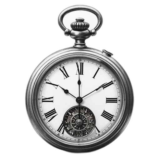 jewelry, photorealistic, detailed, sketch, vintage, pocket, watch, silver transparent PNG cut-out