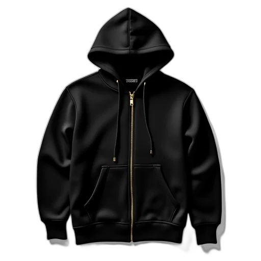 jacket, 3d render, dark, black, hoodie, zipper, two, gold transparent PNG cut-out