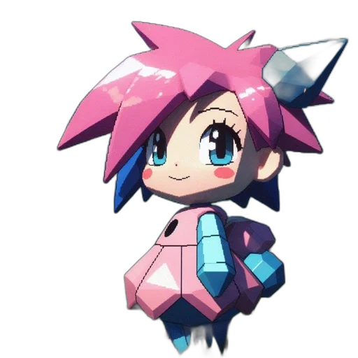 staff, creature, robot, jacket, pixel art, 3d render, vaporwave, concept art transparent PNG cut-out