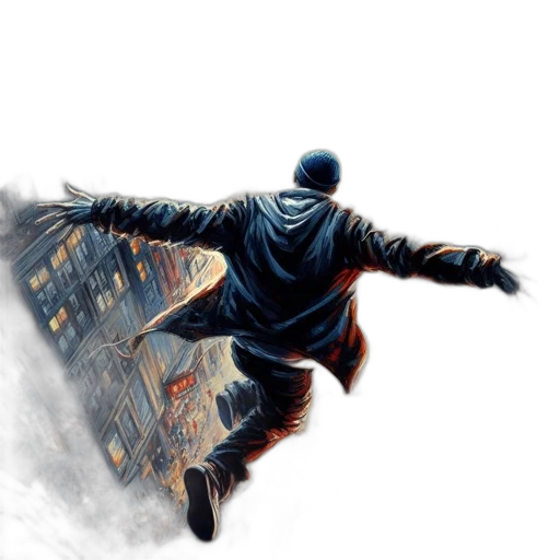 jacket, concept art, comic book art, cyberpunk, fantasy art, fog, outer space, city street transparent PNG cut-out
