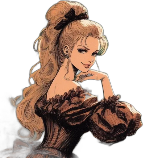 dress, hair, crown, cartoon, anime, fantasy art, concept art, dark transparent PNG cut-out