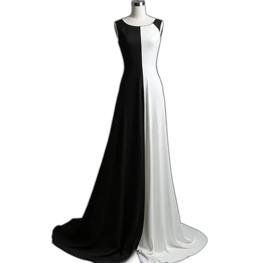 dress, jewelry, 3d render, monochrome, tall, black, white, damasked transparent PNG cut-out