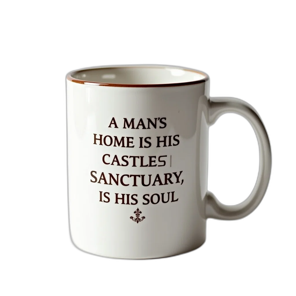 white, ceramic, mug, brown, border, quote, reads, man transparent PNG cut-out