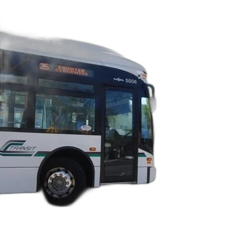 staff, 3d render, photorealistic, white, green, transit, bus, driving transparent PNG cut-out