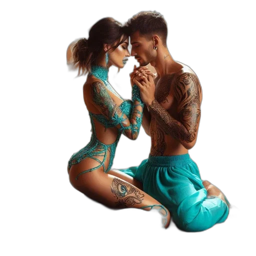 underwater, neon lights, couple, turquoise, attire, share, intimate, moment transparent PNG cut-out
