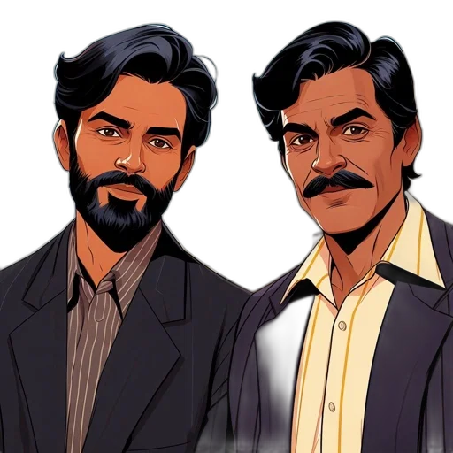 comic book art, cartoon, concept art, pixel art, two, men, stand, side transparent PNG cut-out
