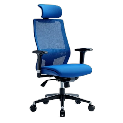 furniture, staff, 3d render, blue, office, chair, high, backrest transparent PNG cut-out