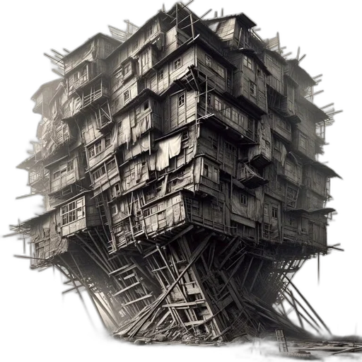 building, furniture, concept art, cyberpunk, 3d render, photorealistic, precariously, balanced transparent PNG cut-out