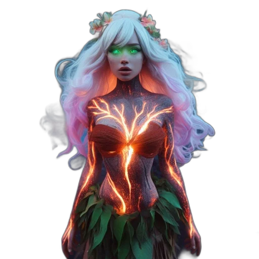 dress, creature, fantasy art, concept art, comic book art, pixel art, fire, neon lights transparent PNG cut-out