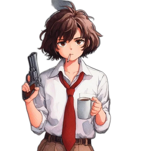 weapon, staff, jacket, anime, pixel art, cartoon, concept art, animated transparent PNG cut-out