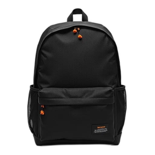 jacket, 3d render, black, mesh, backpack, small, orange, logo transparent PNG cut-out