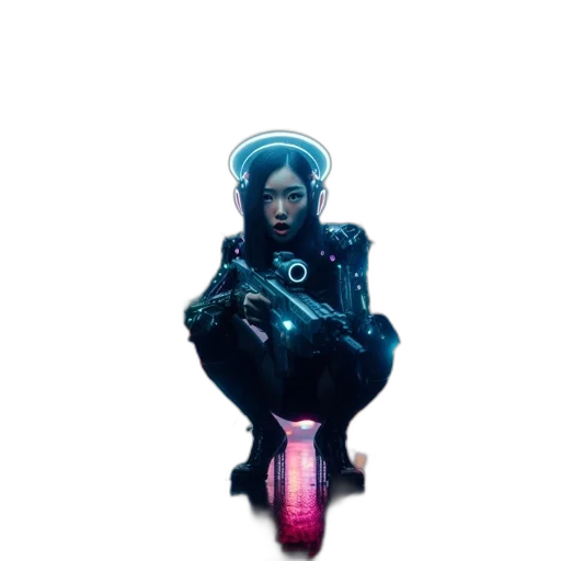robot, weapon, staff, jacket, cyberpunk, concept art, pixel art, comic book art transparent PNG cut-out