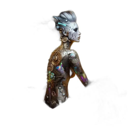 robot, jewelry, mask, staff, concept art, fantasy art, cyberpunk, pixel art transparent PNG cut-out