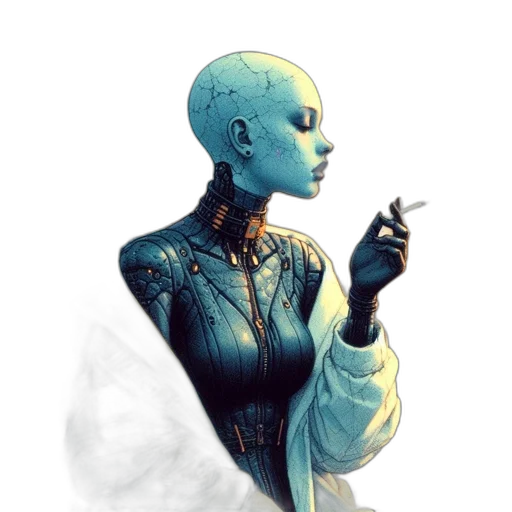 robot, dress, face, jewelry, cyberpunk, concept art, fantasy art, comic book art transparent PNG cut-out