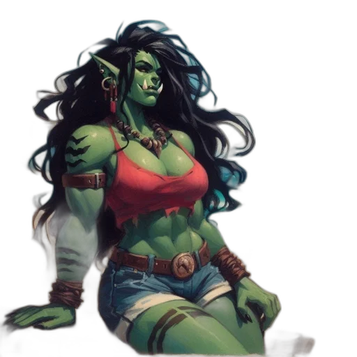 comic book art, fantasy art, concept art, pixel art, green, female, orc-like, character transparent PNG cut-out