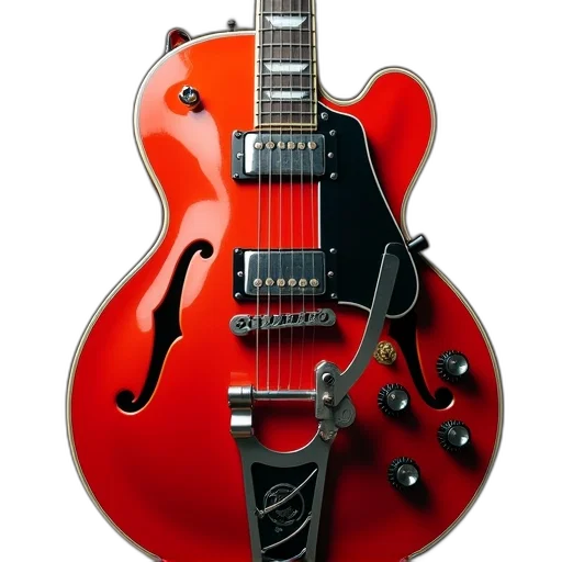 weapon, 3d render, photorealistic, concept art, red, vintage, gibson, guitars transparent PNG cut-out
