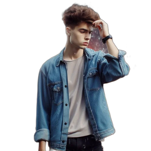 jacket, hair, face, creature, photorealistic, vaporwave, cartoon, concept art transparent PNG cut-out