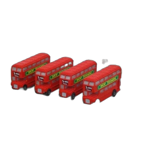 3d render, lego, display, red, double, decker, buses, various transparent PNG cut-out