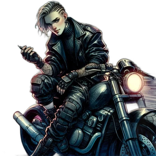 jacket, weapon, comic book art, cyberpunk, concept art, fantasy art, man, possibly transparent PNG cut-out