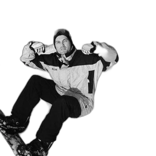 jacket, man, black, white, photo, sitting, snow, his transparent PNG cut-out