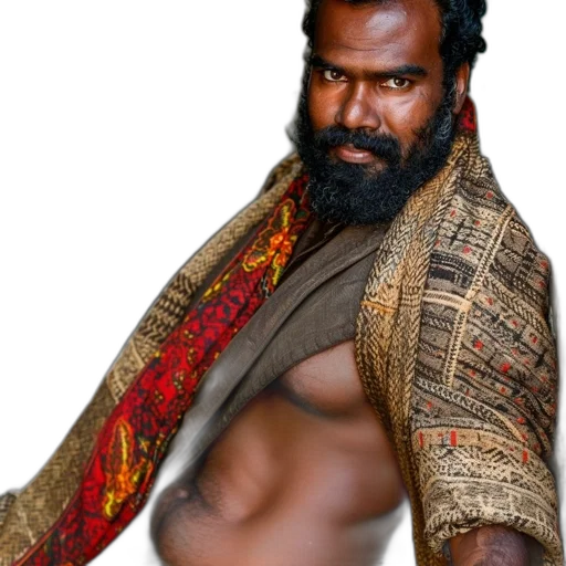 jacket, staff, sword, concept art, photorealistic, man, thick, beard transparent PNG cut-out
