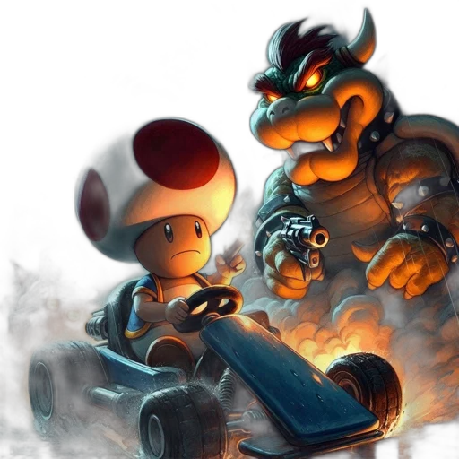 car, concept art, fantasy art, fire, dramatic, portrayal, mario, universe transparent PNG cut-out