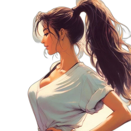 dress, face, hair, oil painting, photorealistic, anime, concept art, sunset transparent PNG cut-out