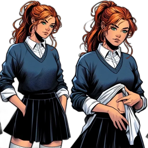 comic book art, concept art, cartoon, illustration, young, woman, red, hair transparent PNG cut-out
