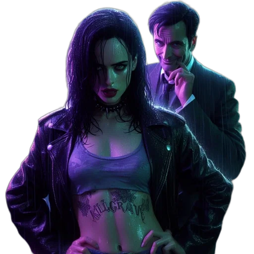 jacket, cyberpunk, comic book art, concept art, fantasy art, neon lights, night, fire transparent PNG cut-out