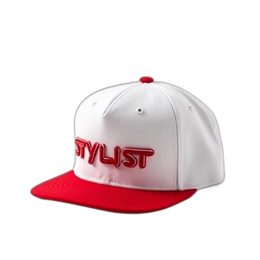 hat, staff, 3d render, photorealistic, white, red, baseball, cap transparent PNG cut-out