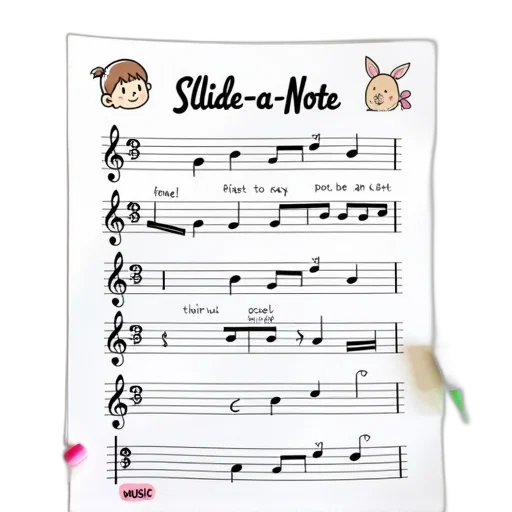 music, theory, worksheet, titled, slide-a-note, cartoon, character, left transparent PNG cut-out