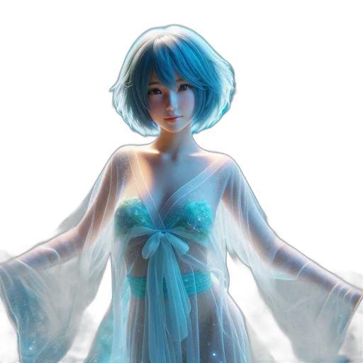 dress, robot, concept art, 3d render, fantasy art, pixel art, blue, pastel transparent PNG cut-out